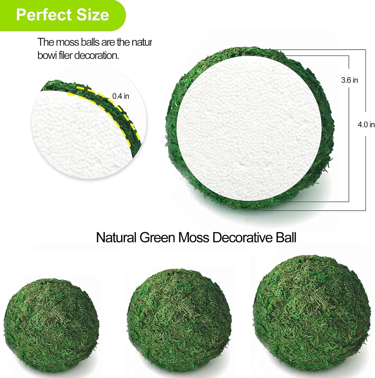 Qingbei Rina Moss Balls Decorative Bowl Fillers for Centerpiece,4 Inch Set of 6,Large Moss Balls Green Decorative Balls,Preserved Marimo Moss Ball,Spring Summer Home Party Wedding Decor