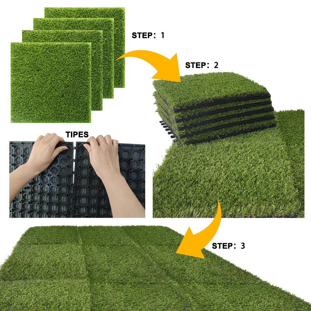 Artificial Grass Turf Tiles Interlocking for Patio Balcony 12x12 inch/9Pcs