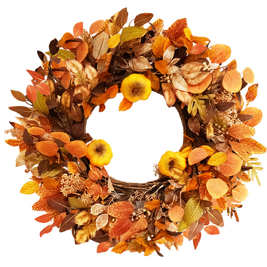 Fall Outdoor Wreaths for Front Door 22 Inch, Autumn Wreath with Orange Berries，Fall Leaf Wreath