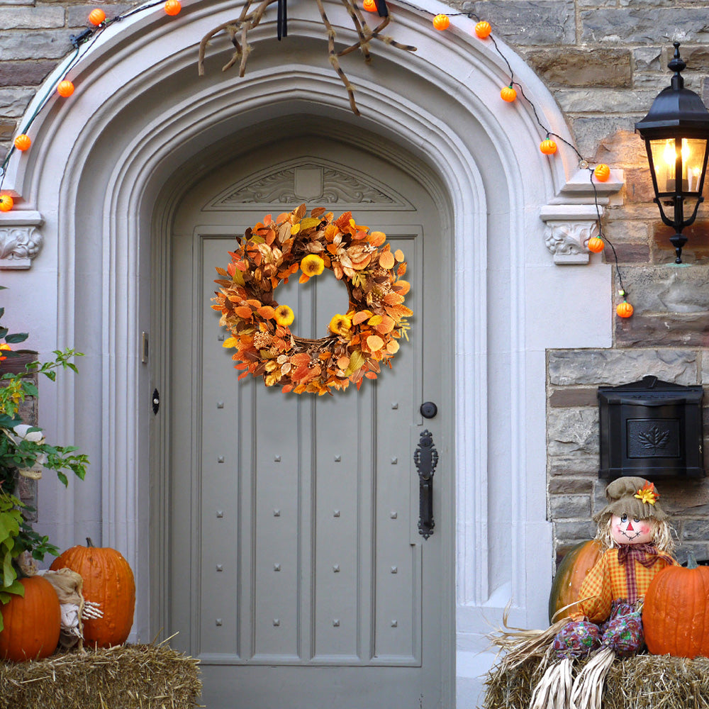 Fall Outdoor Wreaths for Front Door 22 Inch, Autumn Wreath with Orange Berries，Fall Leaf Wreath