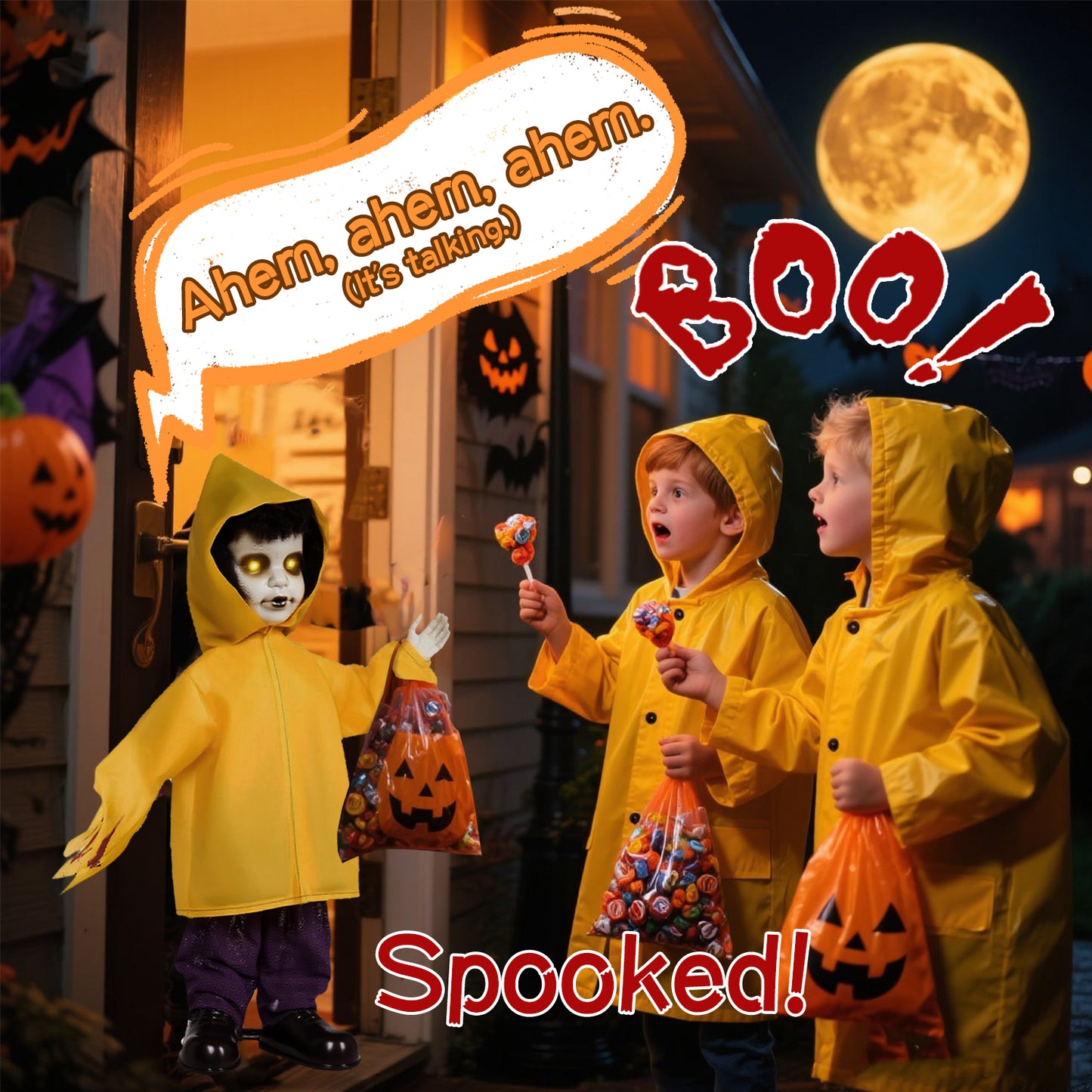 Halloween Animatronic Decorations Outdoor, 35 Inch Talking Halloween Animated, Life Size Scary Animatronics Prop