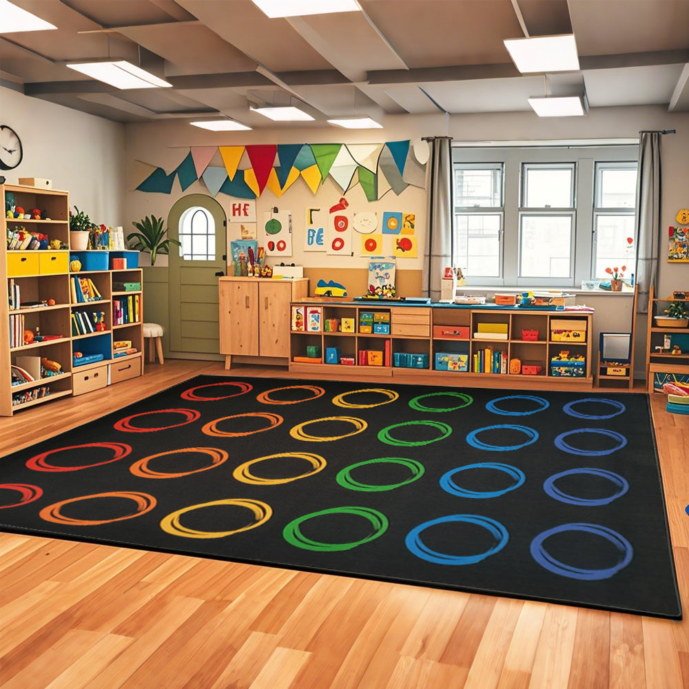Classroom Rugs Elementary with Colorful Circle