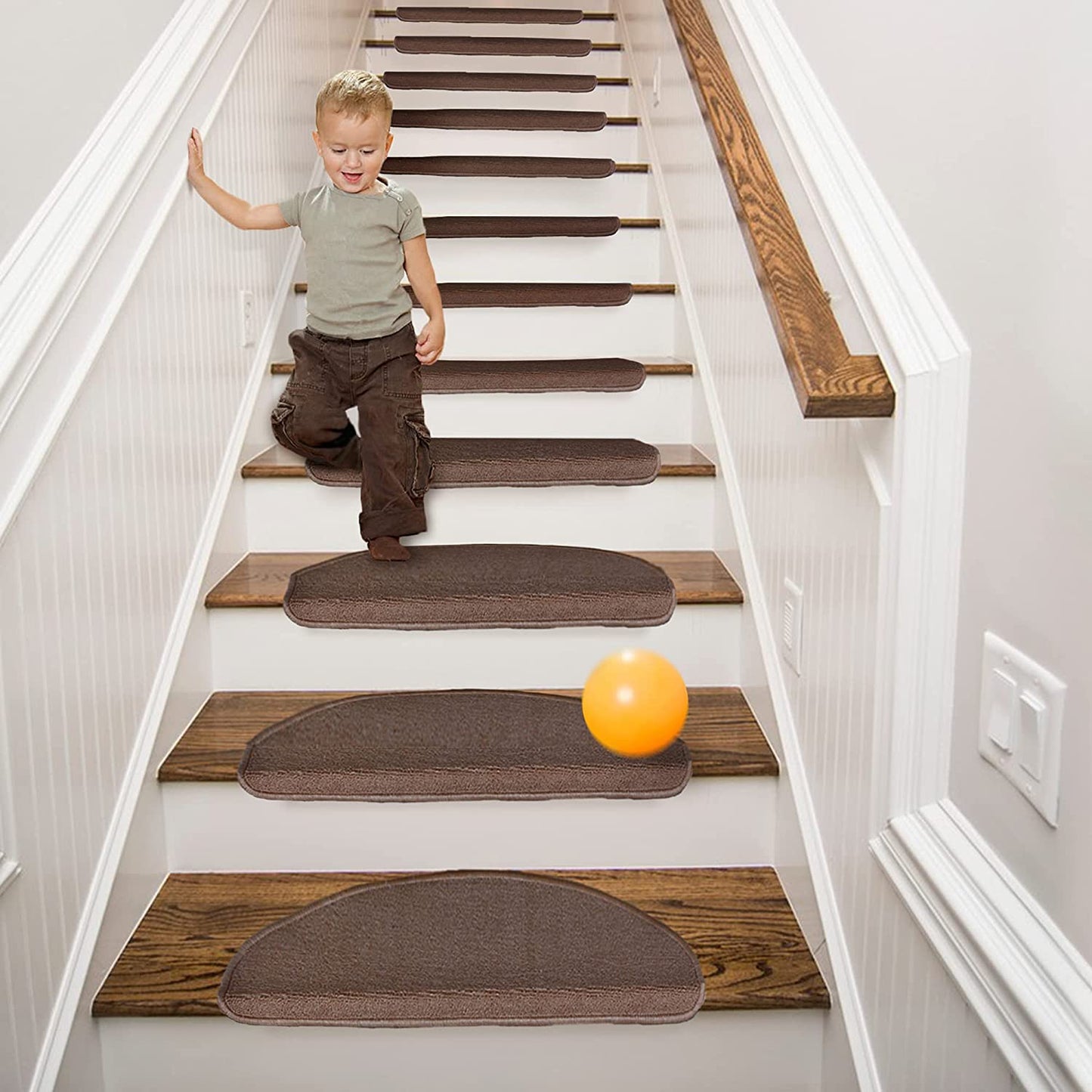 8.7’’x26’’ 13 Packs Stair Treads Carpet Non-Slip Mats Stair Rug（Brown）