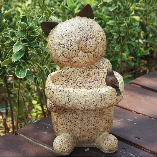 Bird Feeder Cat Outdoor Statue Bird Gifts Wild Bird Decoration Bowl