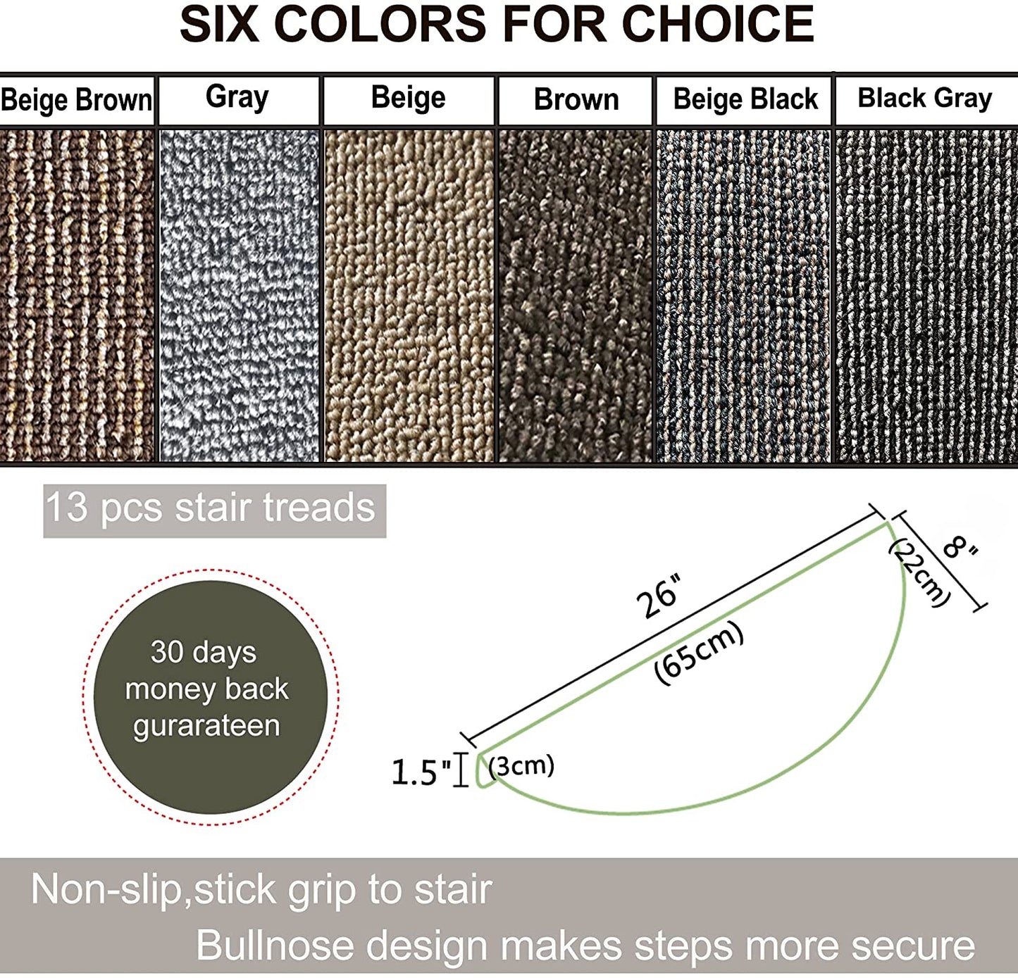 8.7’’x26’’ 13 Packs Stair Treads Carpet Non-Slip Mats Stair Rug（Brown）