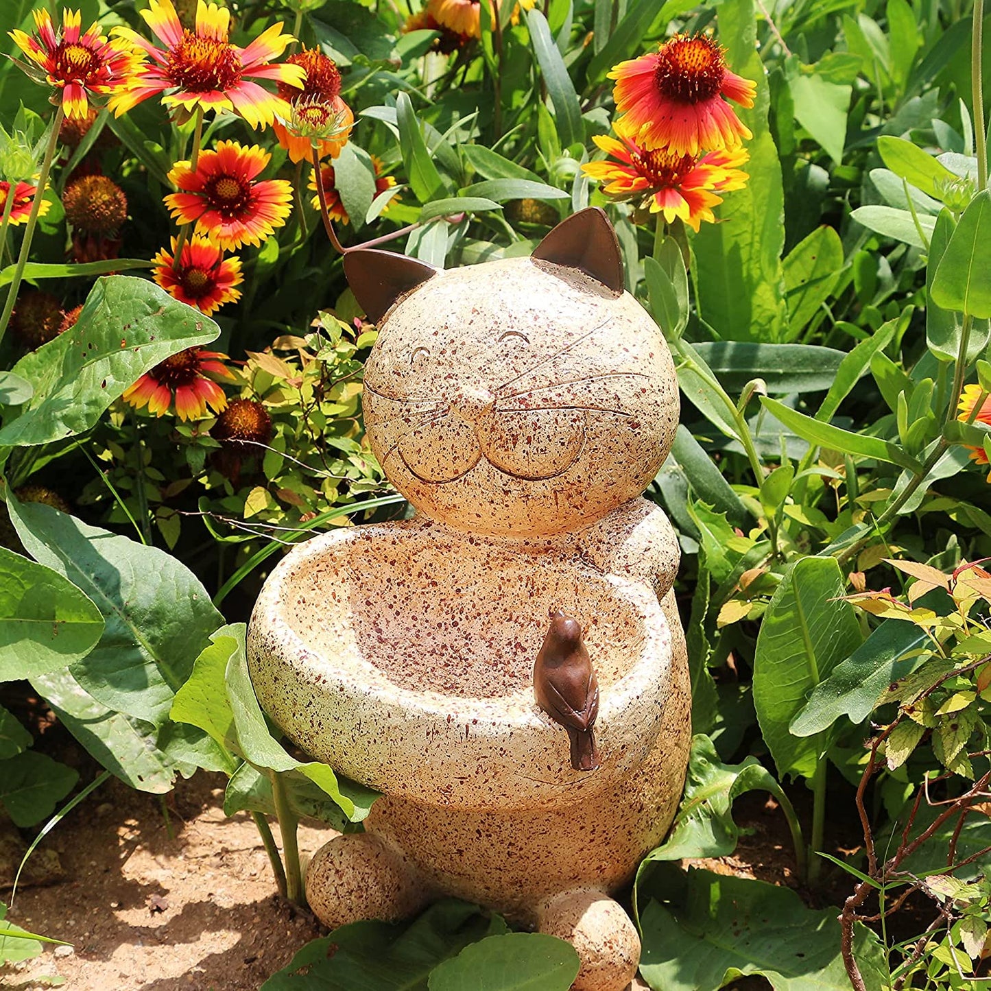 Bird Feeder Cat Outdoor Statue Bird Gifts Wild Bird Decoration Bowl