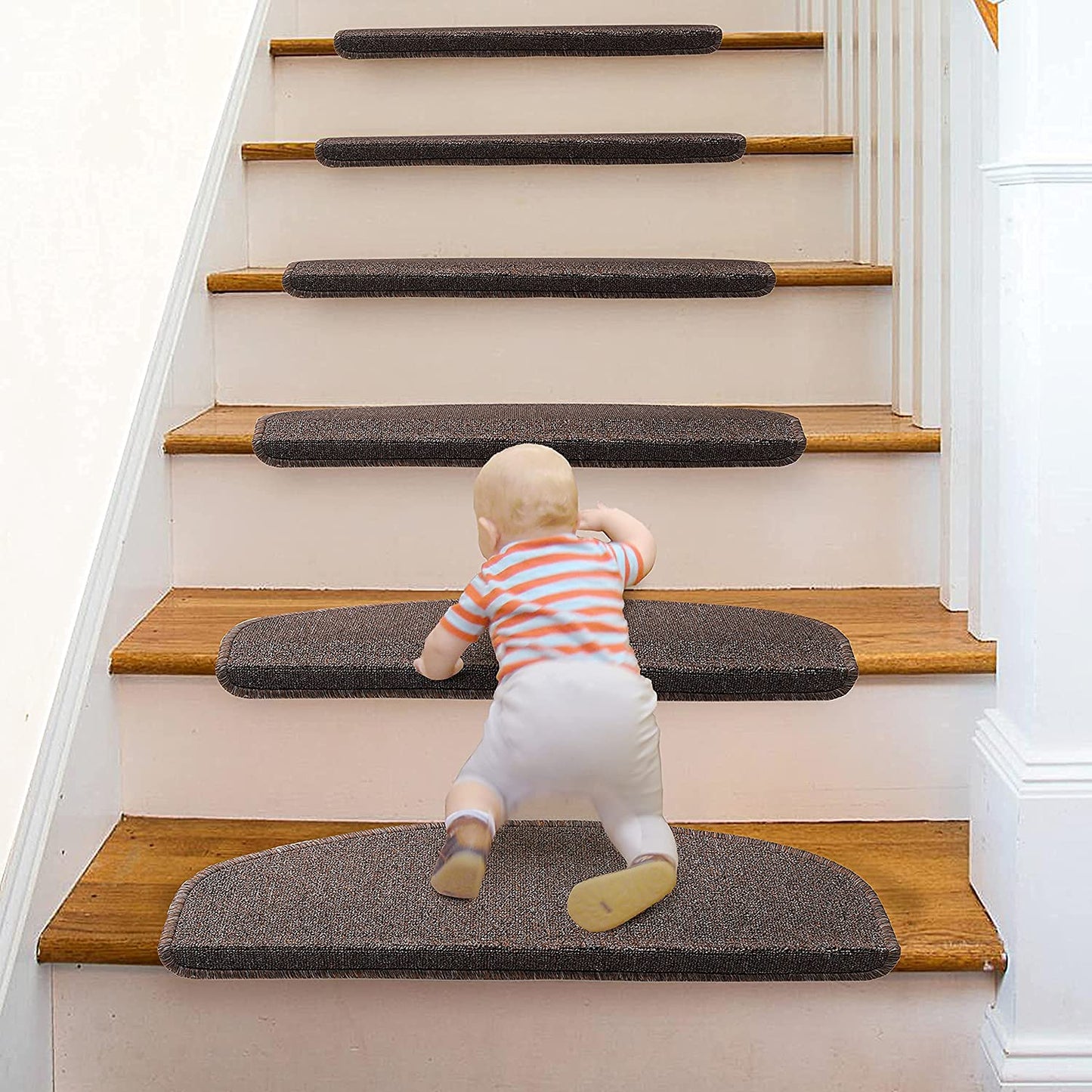 8.7’’x26’’ 13 Packs Stair Treads Carpet Non-Slip Mats Stair Rug（Brown）